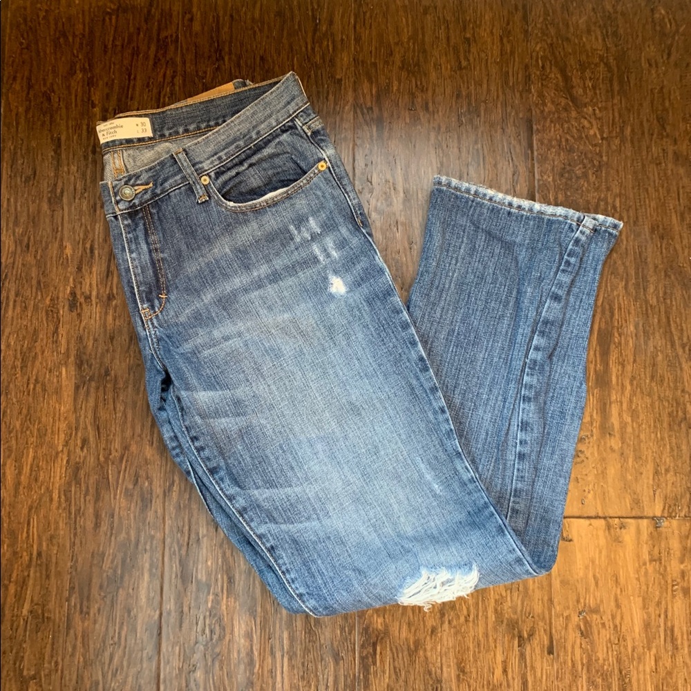 A&F Distressed Girlfriend Jean
